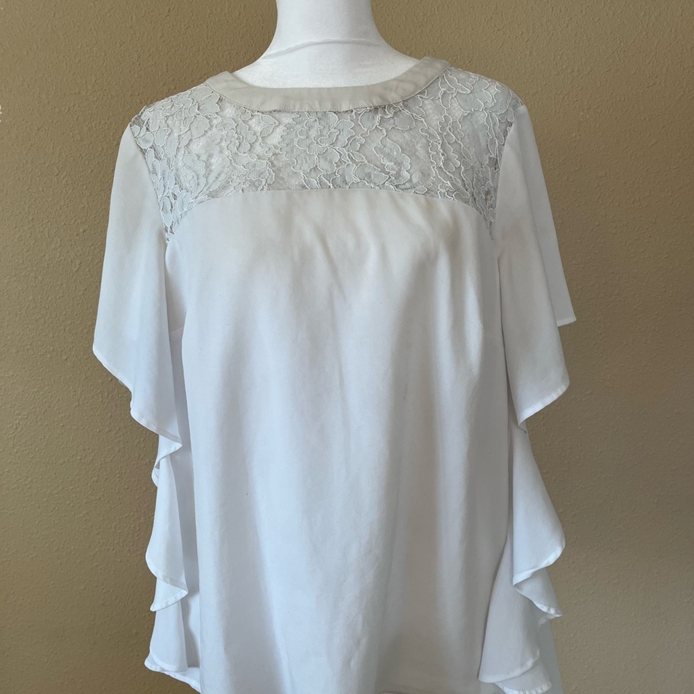 Eloquii White Lace Detail Blouse
